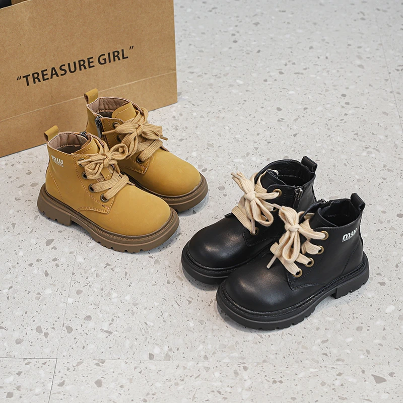 女童小黄靴2025春秋新款软底真皮男童时装马丁靴中大童休闲短靴潮