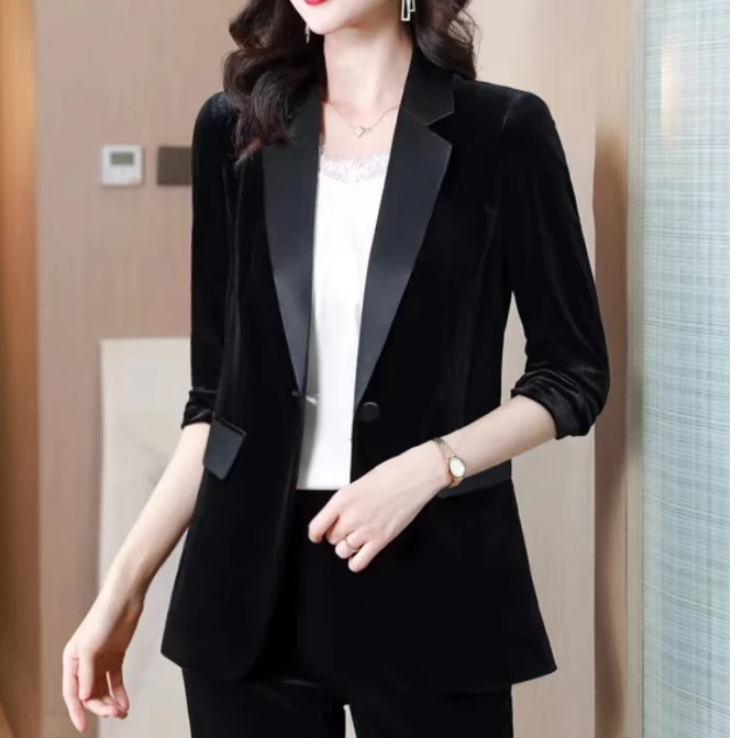 【秋季上新】011#高级丝绒一粒扣显瘦气质西装（XL~5XL 90~165斤）