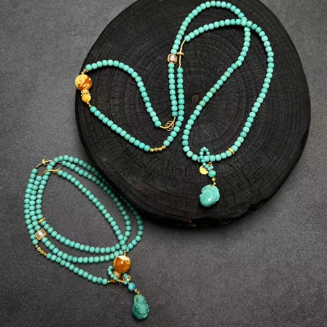 【壹芳珠宝】天然原矿绿松18k金项链4mm /018（多样性发货一件）