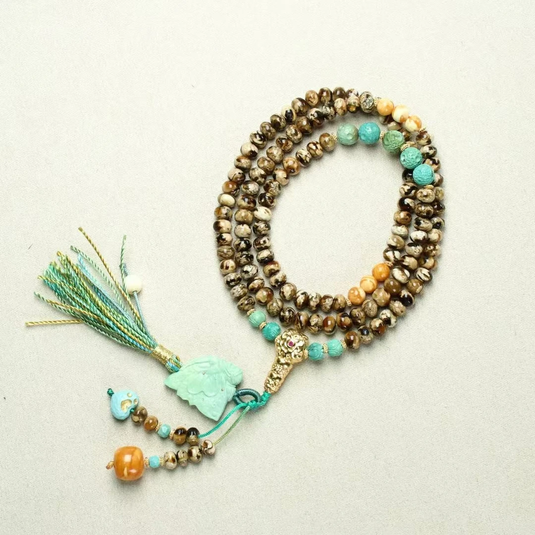 【壹芳珠宝】天然原矿琥珀抚顺干白花三圈5mm（小蝴蝶）