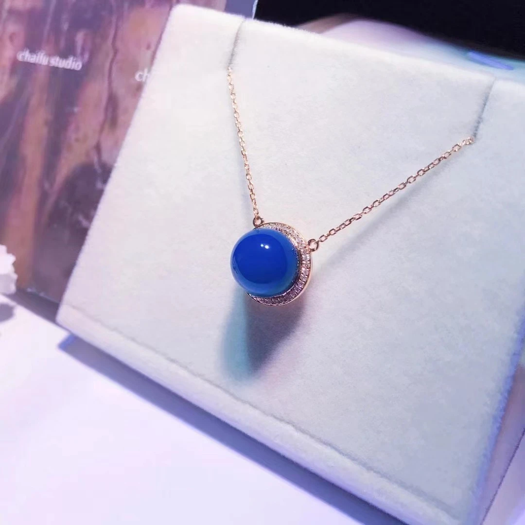 【壹芳珠宝*3A1VVS级】天然原矿多米尼加蓝珀圆珠18K金镶嵌吊坠10mm