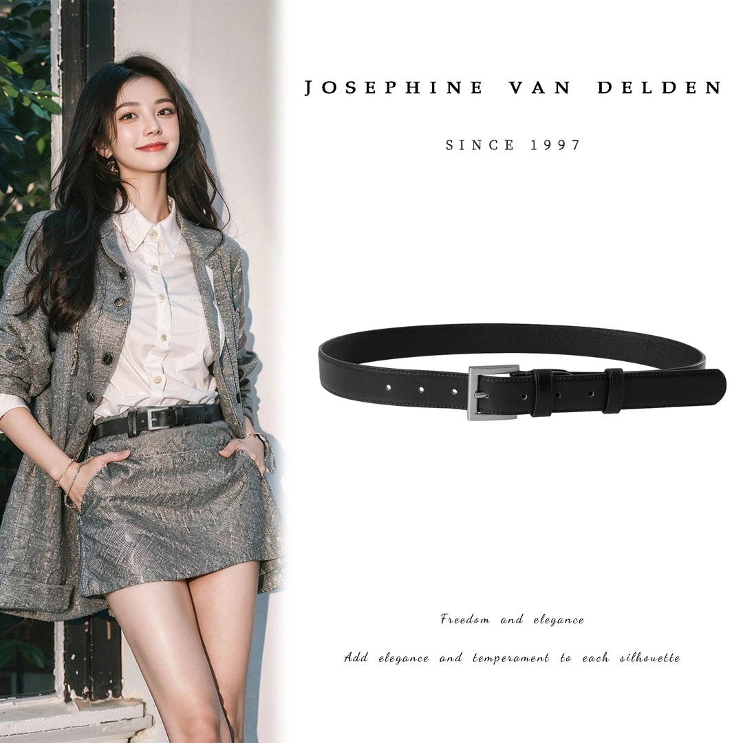 金银色方扣针扣新款双面头层牛皮女士腰带配西裤牛仔裤简约款皮带