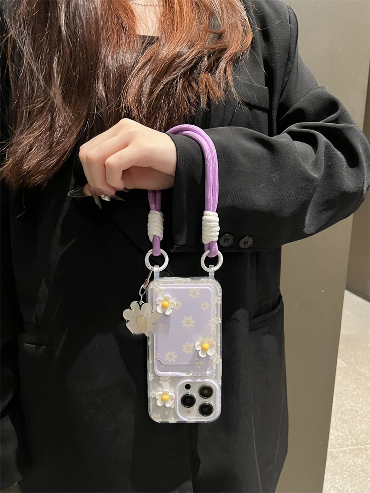 紫色女款小雏菊适用iPhone13苹果14promax斜挎手机壳创意12可爱15