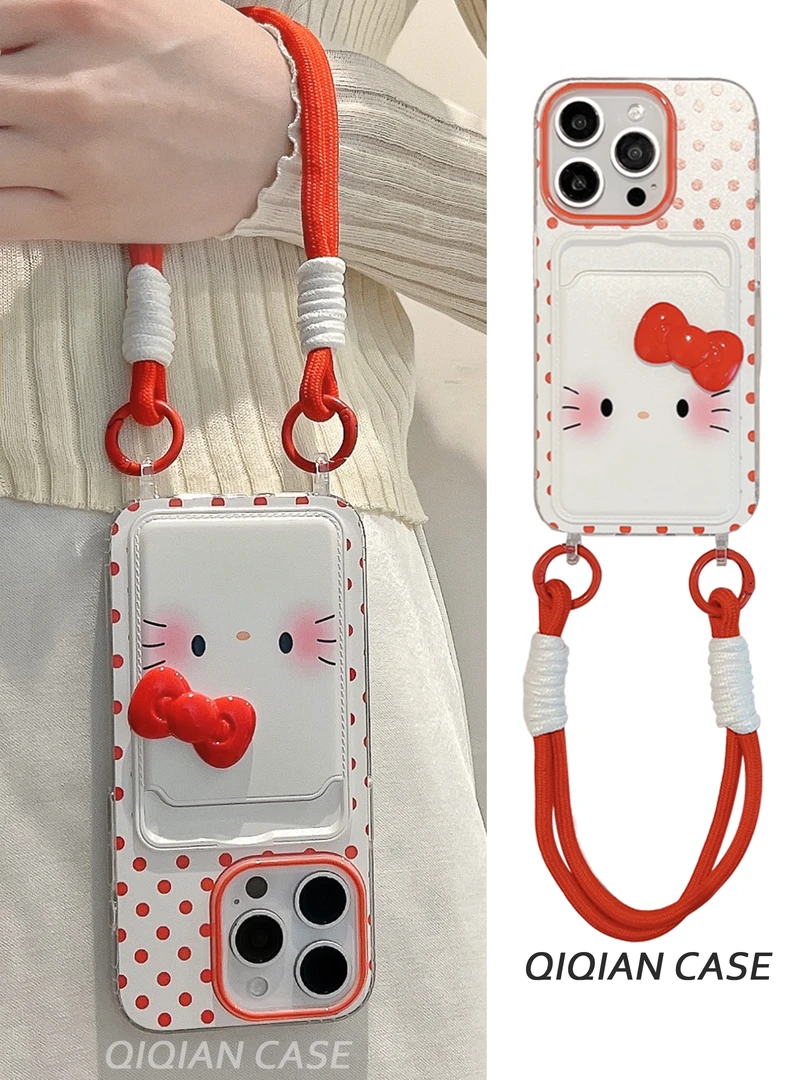 红波点脸红猫咪适用iPhone13苹果15立体手机壳14promax情侣11卡包