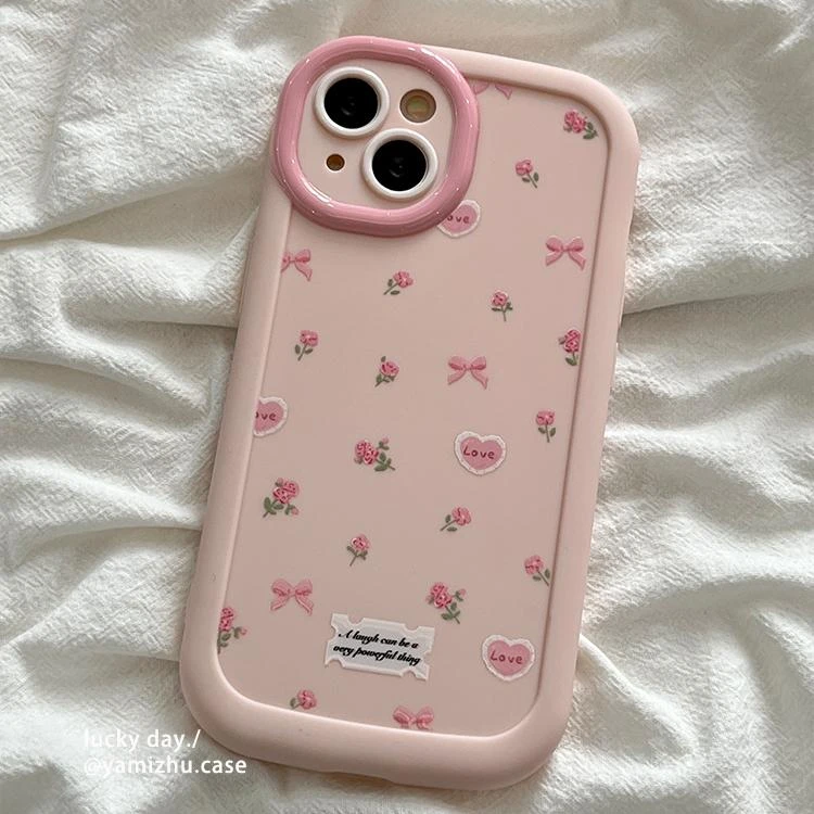 小碎花蝴蝶结适用iPhone13苹果15全包手机壳14promax可爱11防摔12