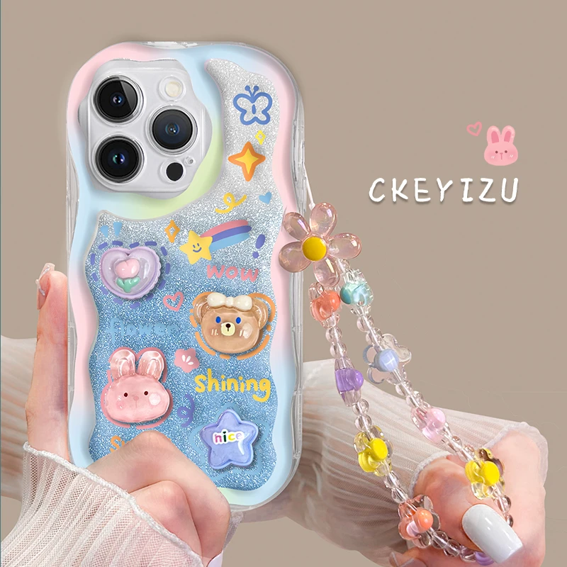 小众彩框兔熊适用iPhone14苹果13手机壳15promax全包12卡通11可爱