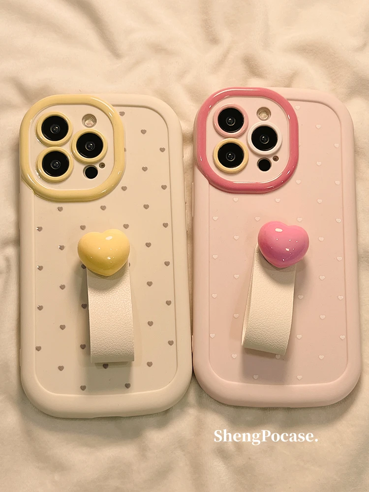 立体指环扣爱心适用iPhone13苹果15全包手机壳14promax少女12情侣