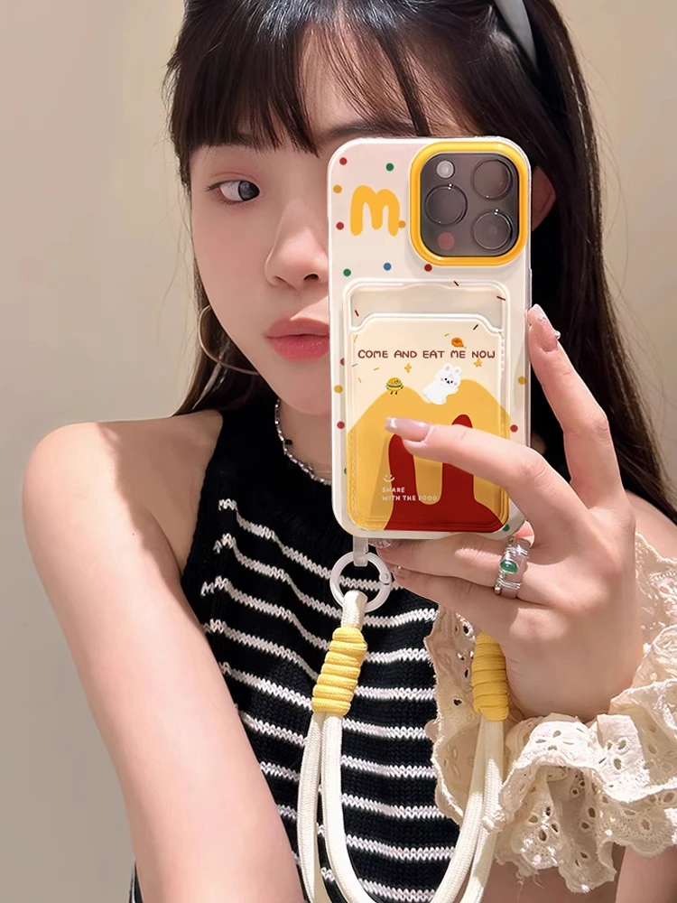 可爱波点麦门适用iPhone13苹果15带挂绳手机壳14promax新款12防摔