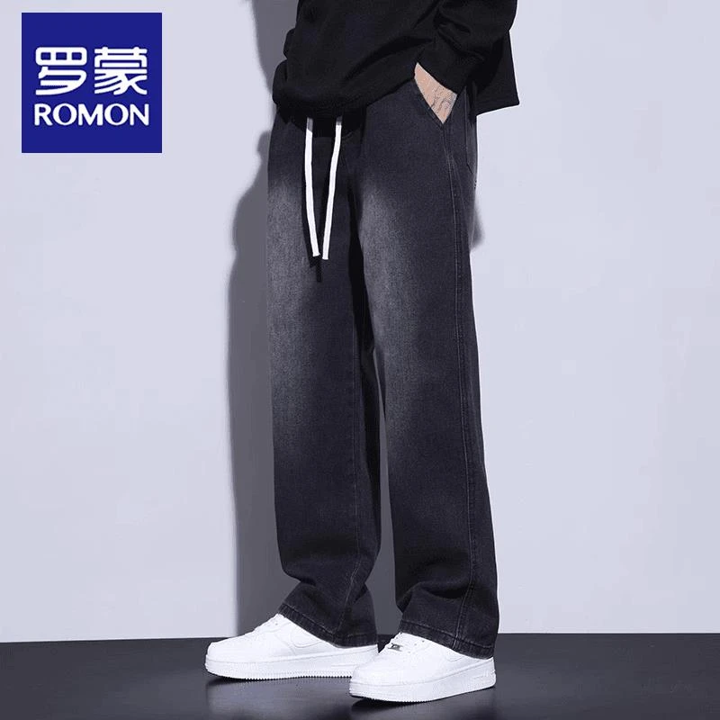 罗蒙牛仔裤男士秋季男生潮牌百搭男裤春秋季美式复古宽松直筒裤子
