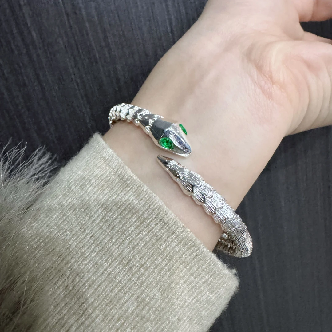 足银银制品 蛇来运转开口镯百搭时尚气质女