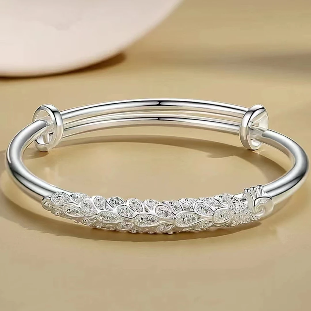 足银银制品 凤凰朝日孔雀推拉镯百搭时尚气质女