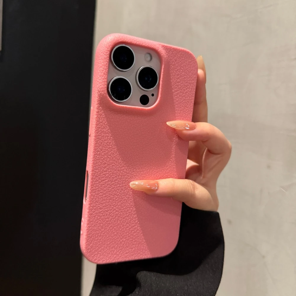 简约荔枝皮纹适用苹果16promax手机壳创意iPhone15纯色14气质13潮