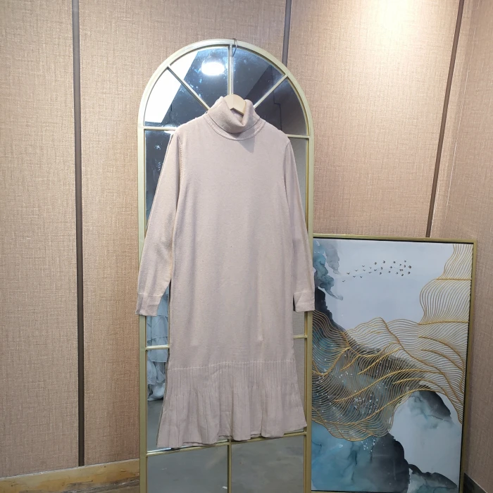 AD483孕妇杏色针织连衣裙90-130