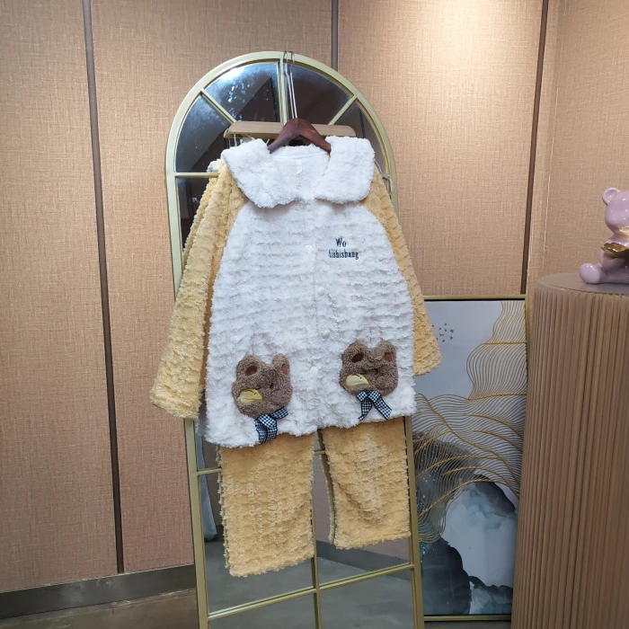 LC89孕妇黄色珊瑚绒月子服套装L100-130XL140XXL150