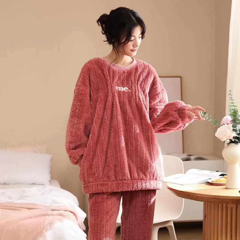 LD14孕妇粉色珊瑚绒月子服套装M90-120L100-130XL140