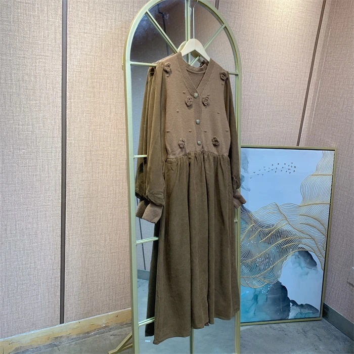 OO413棕色孕妇裙子100-130