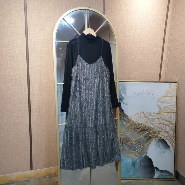 BF822孕妇灰色吊带裙两件套90-130