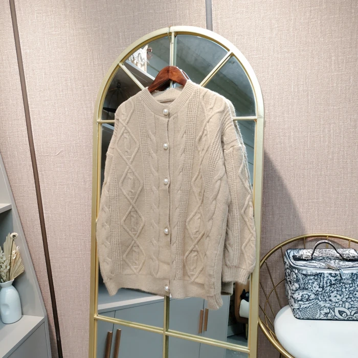 AC35孕妇杏色毛衣开衫90-150