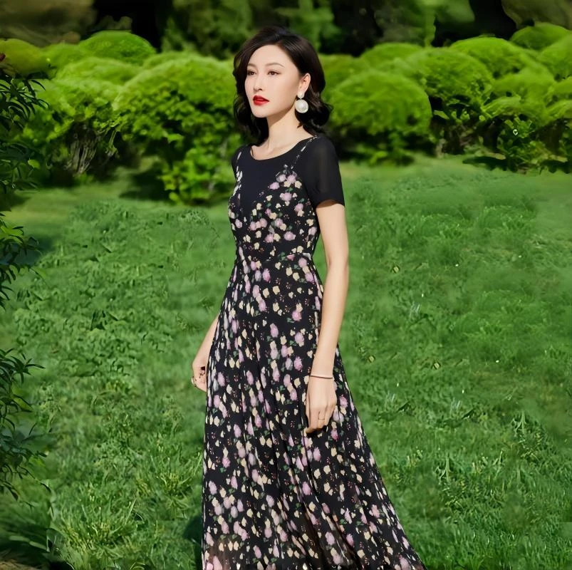 A1020#洋气上档次女装连衣裙2025年夏季新款轻奢感大摆女神范长裙