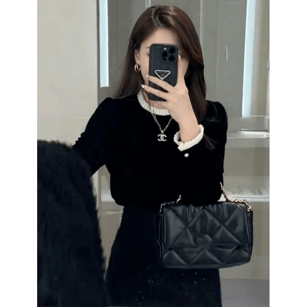 T12时尚小香风上衣气质高级感春季2025金丝绒上衣轻奢气质小衫女