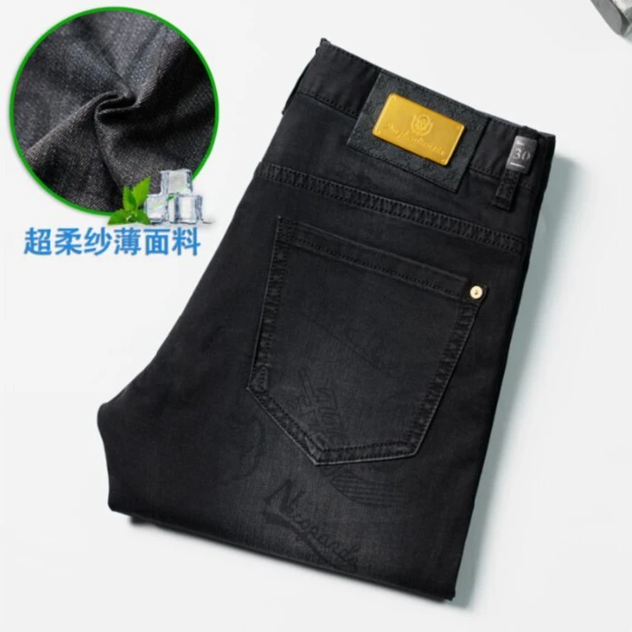 【品牌轻奢】夏季薄款高端印花弹力直筒修身百搭男士牛仔裤男98232