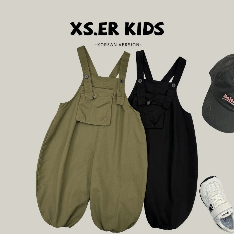 【小首尔】原版-男童简约韩版连体裤春秋季百搭宽松背带裤HBB3733