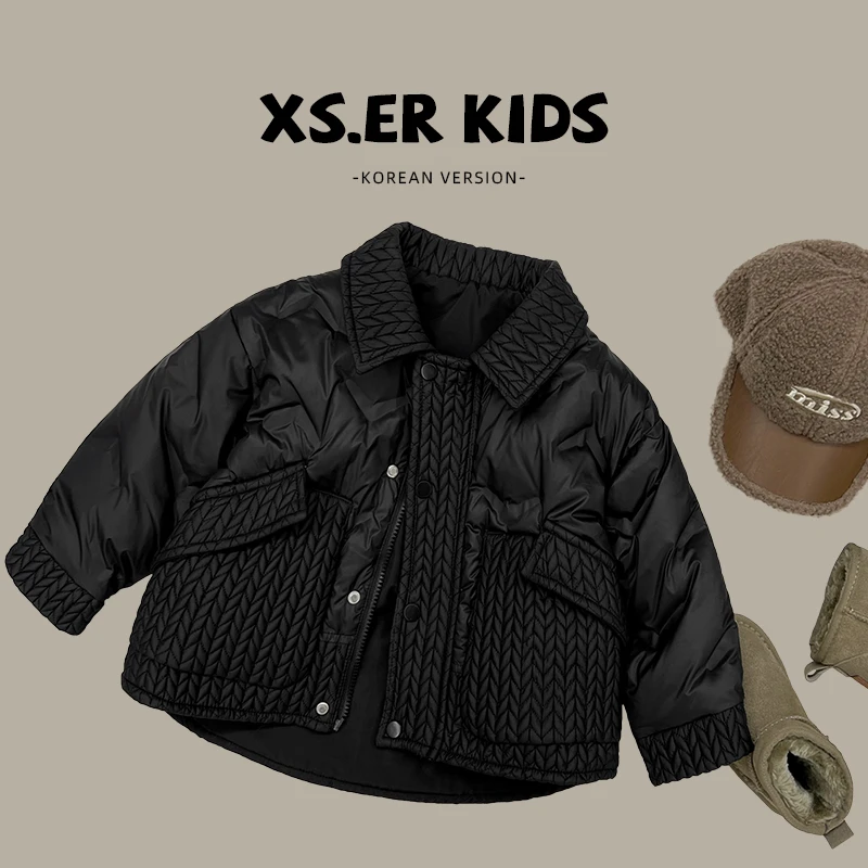 现货冬装儿童韩版时尚宽松翻领短款小众保暖羽绒服HBB3099