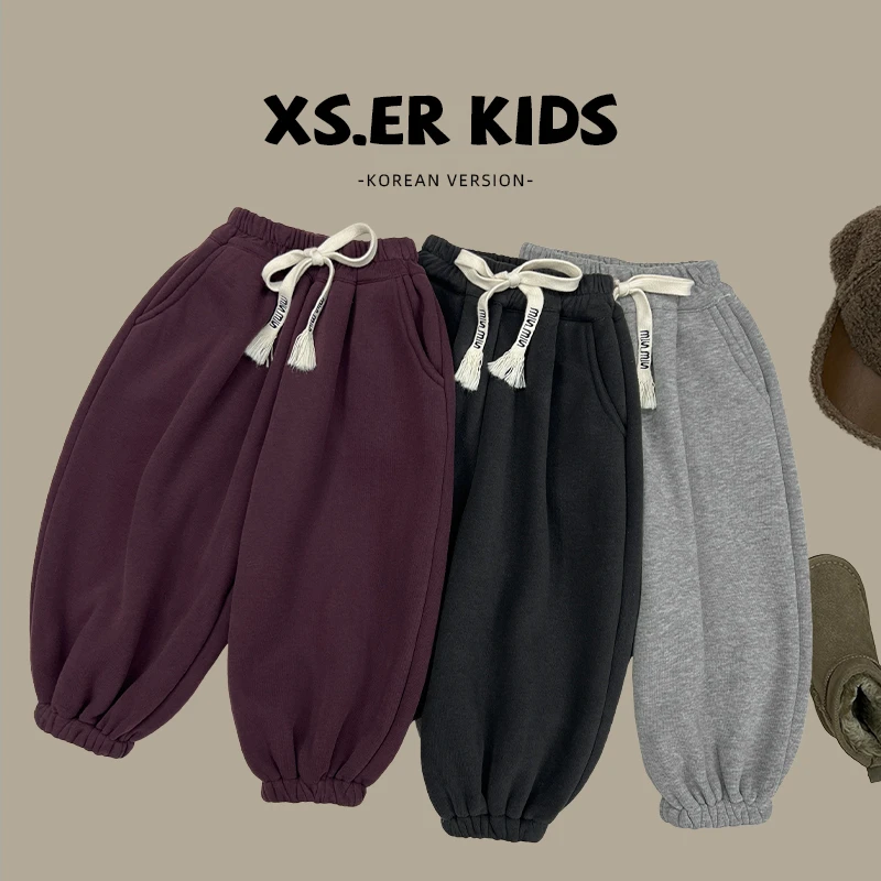 【小首尔】男童韩版洋气纯色加绒休闲裤子冬季时尚百搭长裤HBB2981