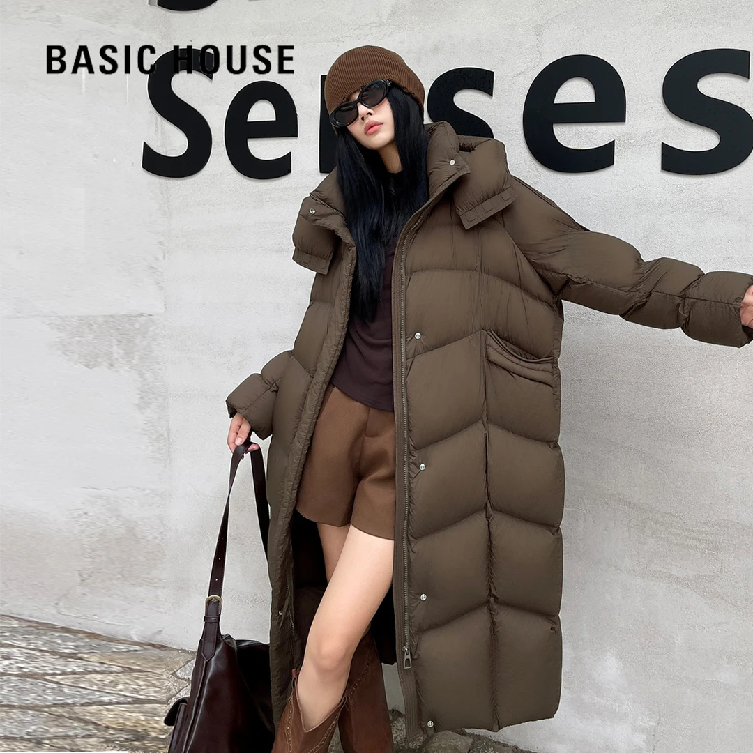 Basic House/百家好羽绒服女款连帽冬季宽松韩版百搭潮流保暖外套