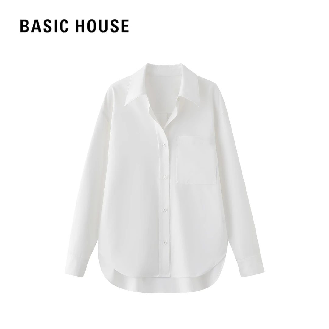 Basic House/百家好春秋上衣长袖小众设计感百搭白色打底长袖衬衫