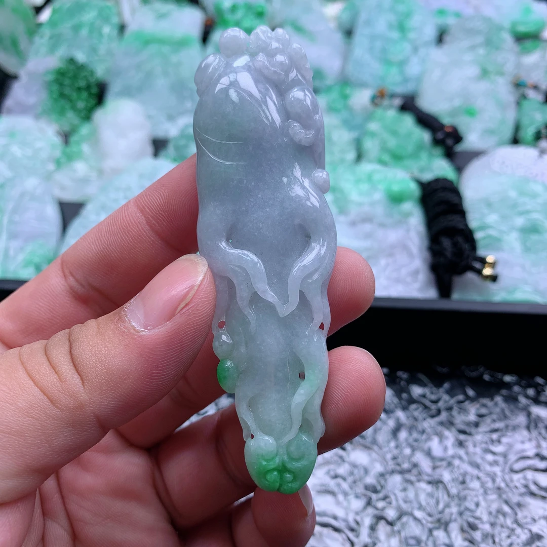 天然A货翡翠如意人参吊坠挂件94-27-10.5