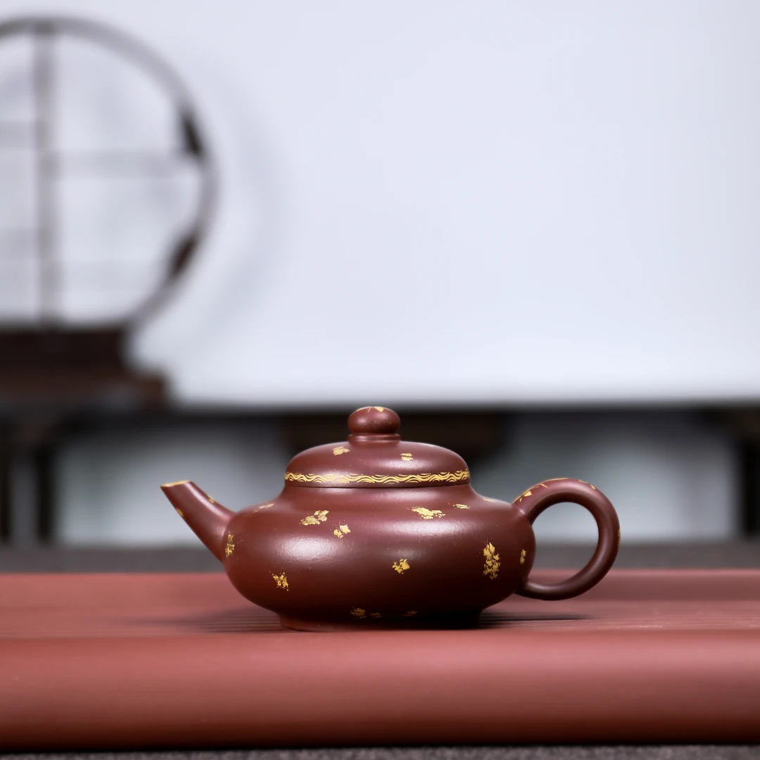 手工原矿石红泥描金扁灯壶200cc