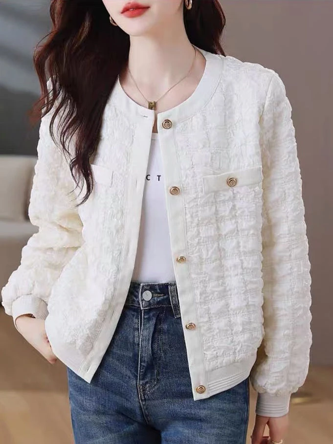 休闲轻奢小个子新款洋气小香风时尚短款外套气质百搭爆款圆领上衣