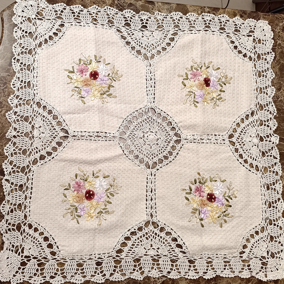 外贸尾单X608手工钩针丝带绣桌布桌布茶几布