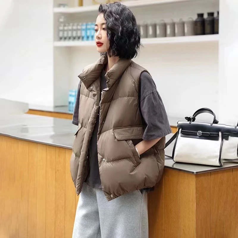 人气爆款 血亏 时尚简约立领白鸭绒羽绒服马甲女士外套百搭修身
