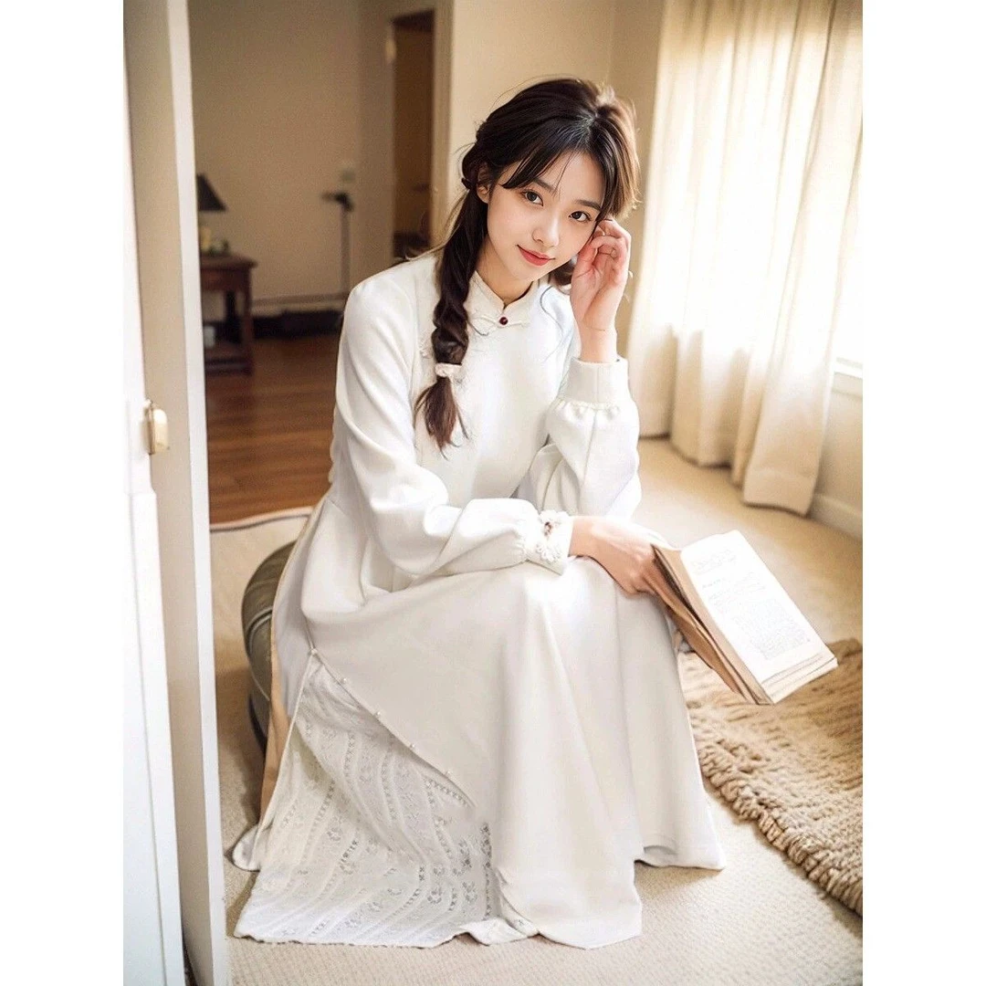 新中式《月光与诗》新中式连衣裙秋冬款女法式气质设计感国风裙子