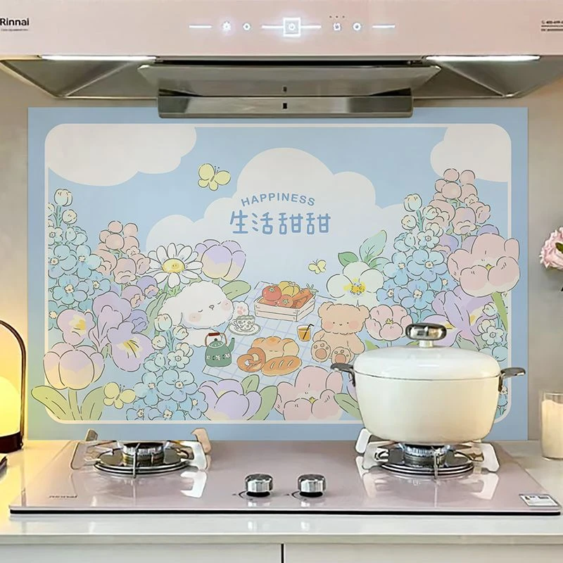 厨房防油贴纸灶台用油烟机瓷砖墙贴墙面自粘防水防火耐高温墙纸