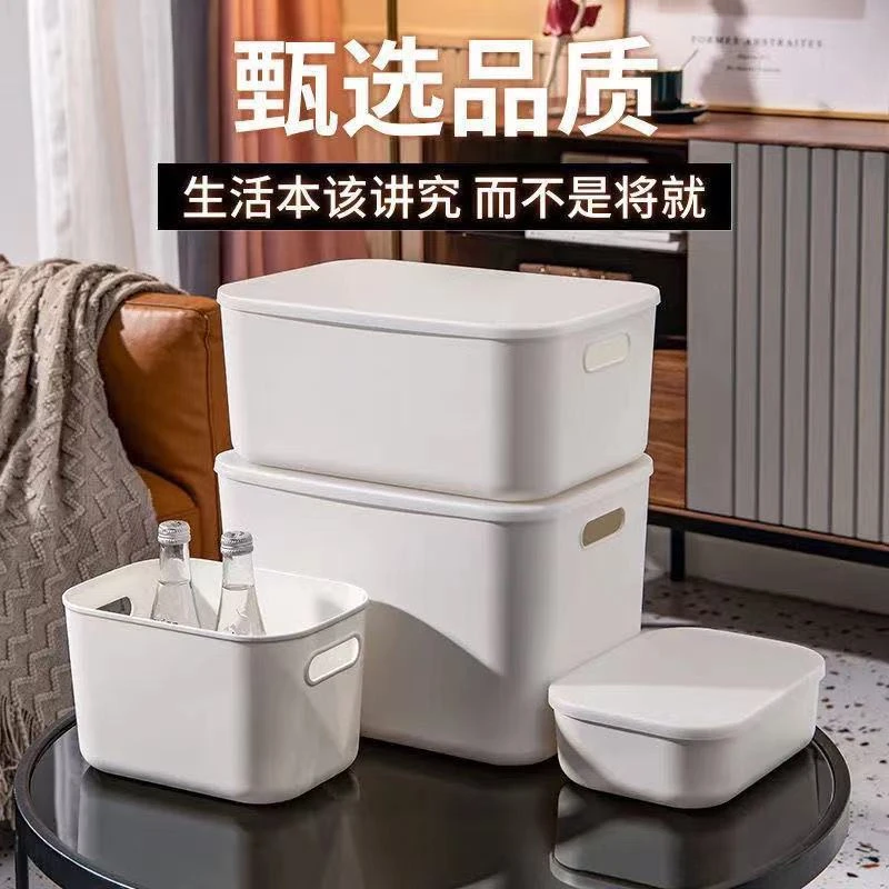 家用桌面收纳盒多功能杂物收纳篮带盖防尘学生宿舍收纳箱储物箱