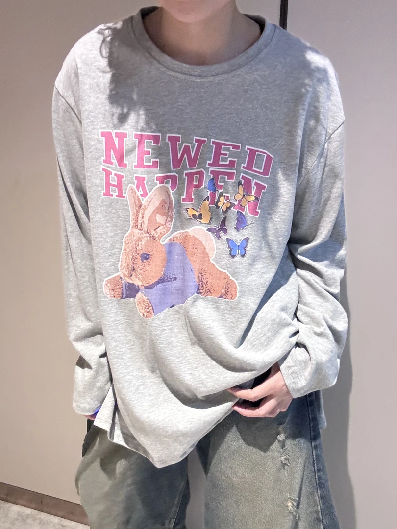 秋季新款韩版女装圆领套头字母趴趴兔卡通图案休闲宽松长袖卫衣潮