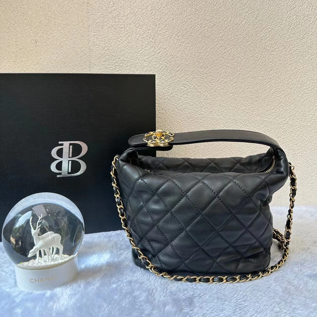 95新 Chanel/香奈儿 黑金19bag hobo饭盒/31938