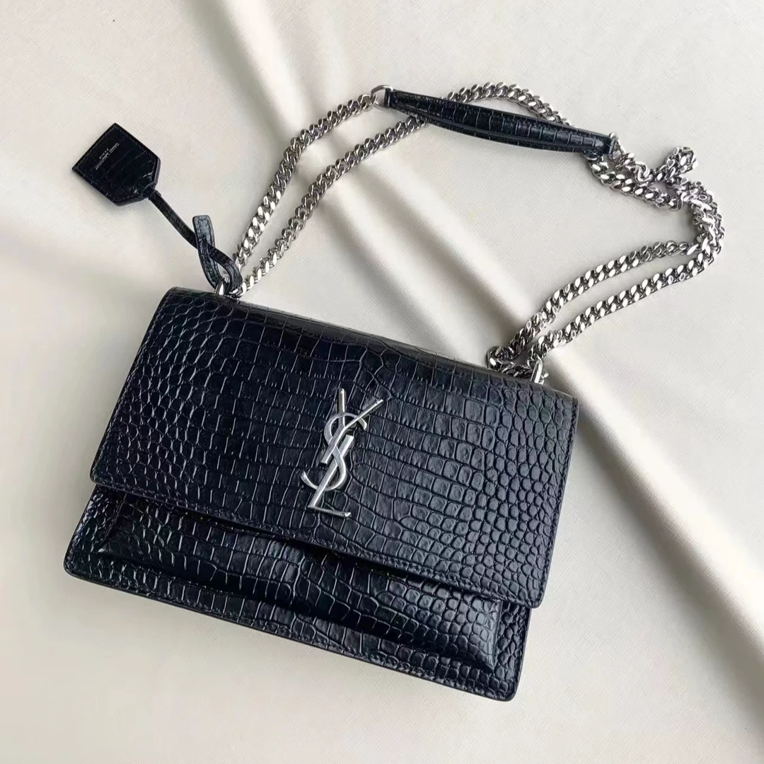 95新 YSL/圣罗兰 黑银鳄压日落中号/330359