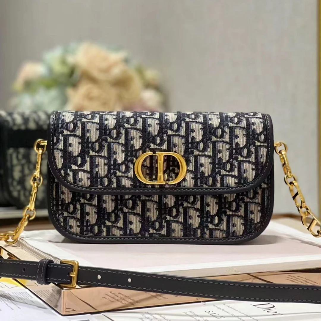 99新 DIOR/迪奥 老花Avenue珐琅链条马鞍中号