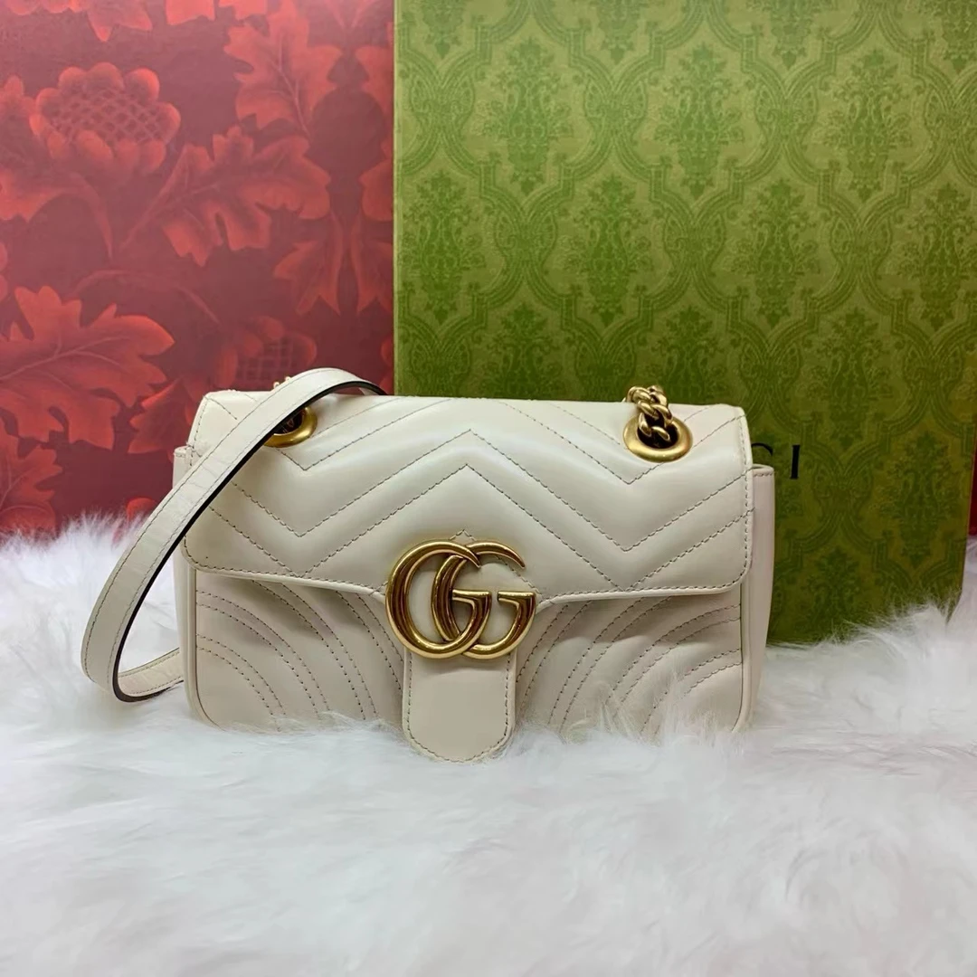 95新 GUCCI/古驰 白色 马蒙22单肩斜挎包/J21962