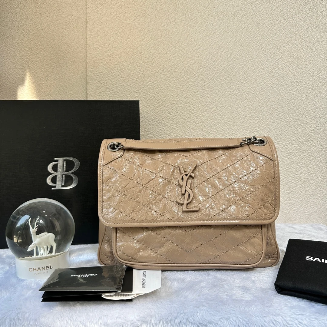 99新 YSL/圣罗兰 奶茶色油蜡皮niki中号/319160
