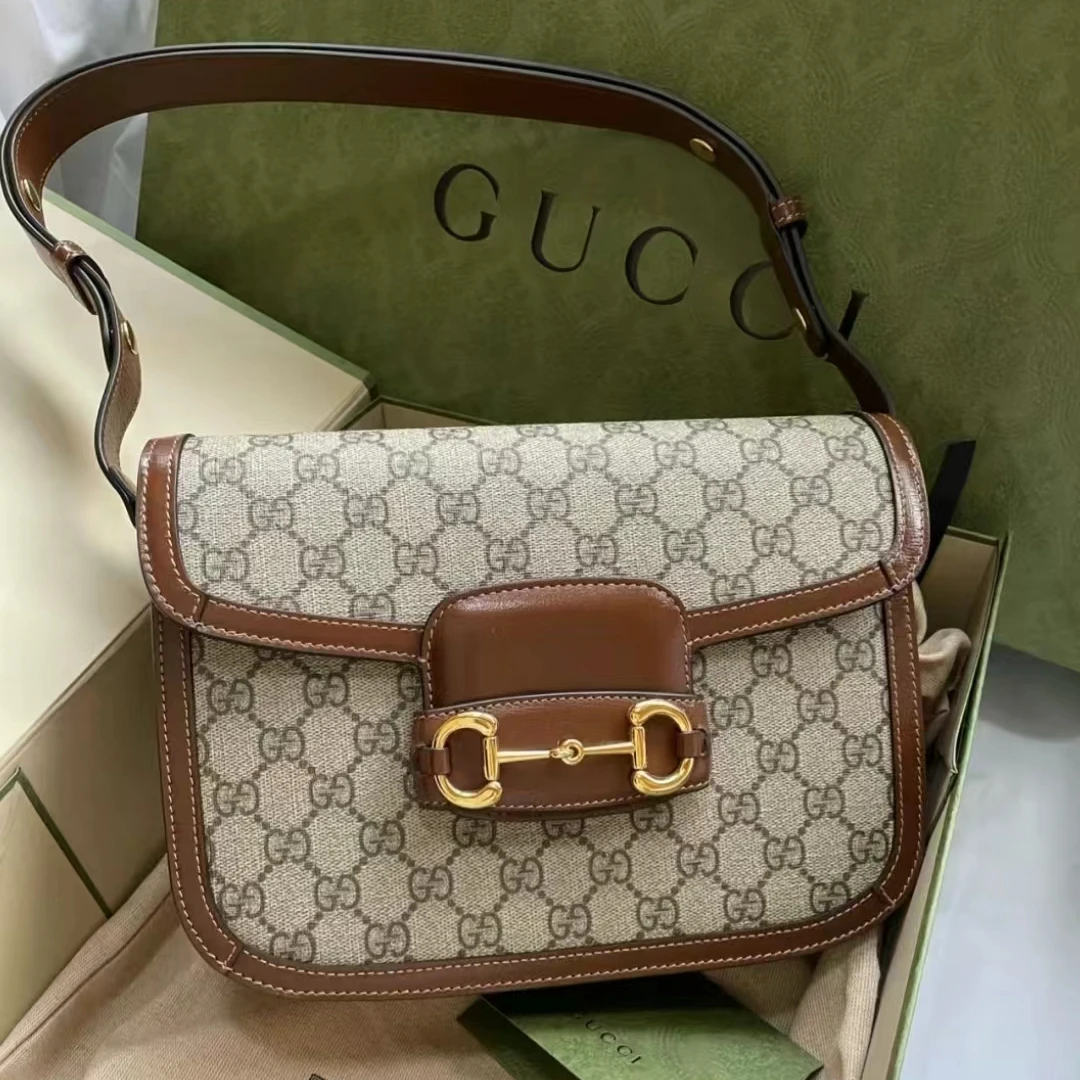 95新 GUCCI/古驰 棕色老花1955马鞍单肩包/330974