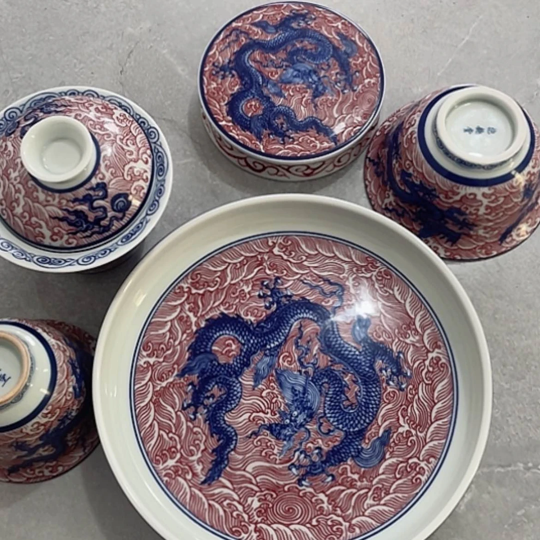【闪购商品】陶瓷?***仔白瓷青龙四件套加铃铛微瑕
