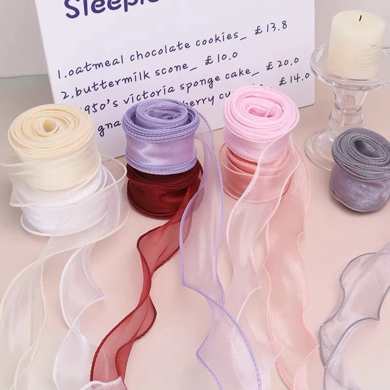 【花境福利】十码素色鱼尾纱仙气百搭花束包装丝带绑带 蝴蝶结装饰