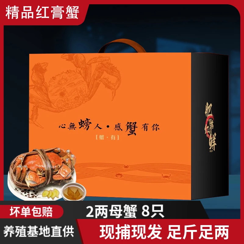 【蟹有】-【活蟹】鲜活精品红膏蟹2.0两母蟹8只礼盒装+送2只包邮空运