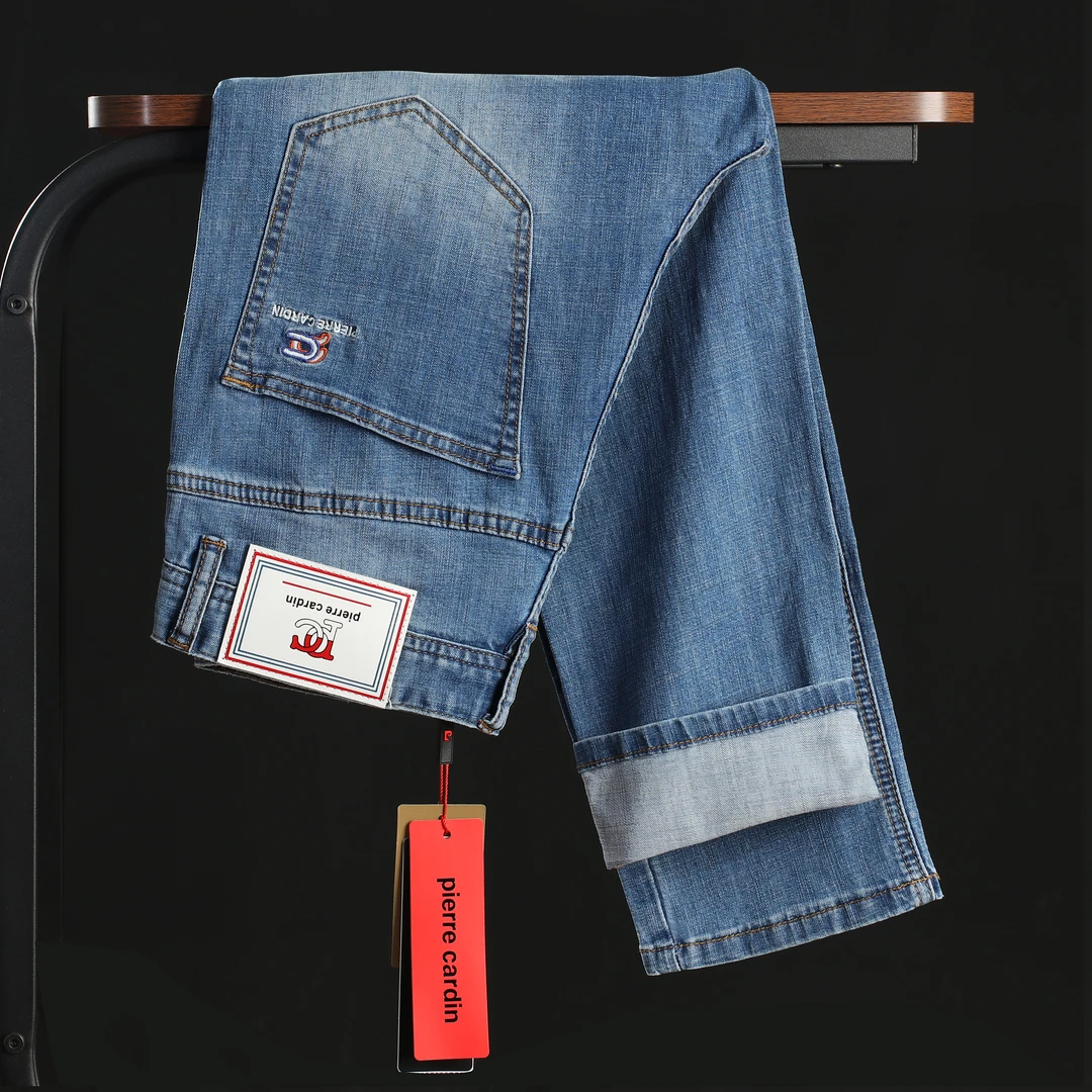 皮尔卡丹夏季薄款牛仔裤男宽松直筒美式潮流百搭弹力休闲长裤子男