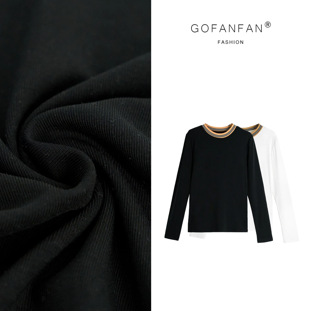 GFF STUFIO【简而不凡】撞色条纹领口设计感简约长袖T恤时尚圆领